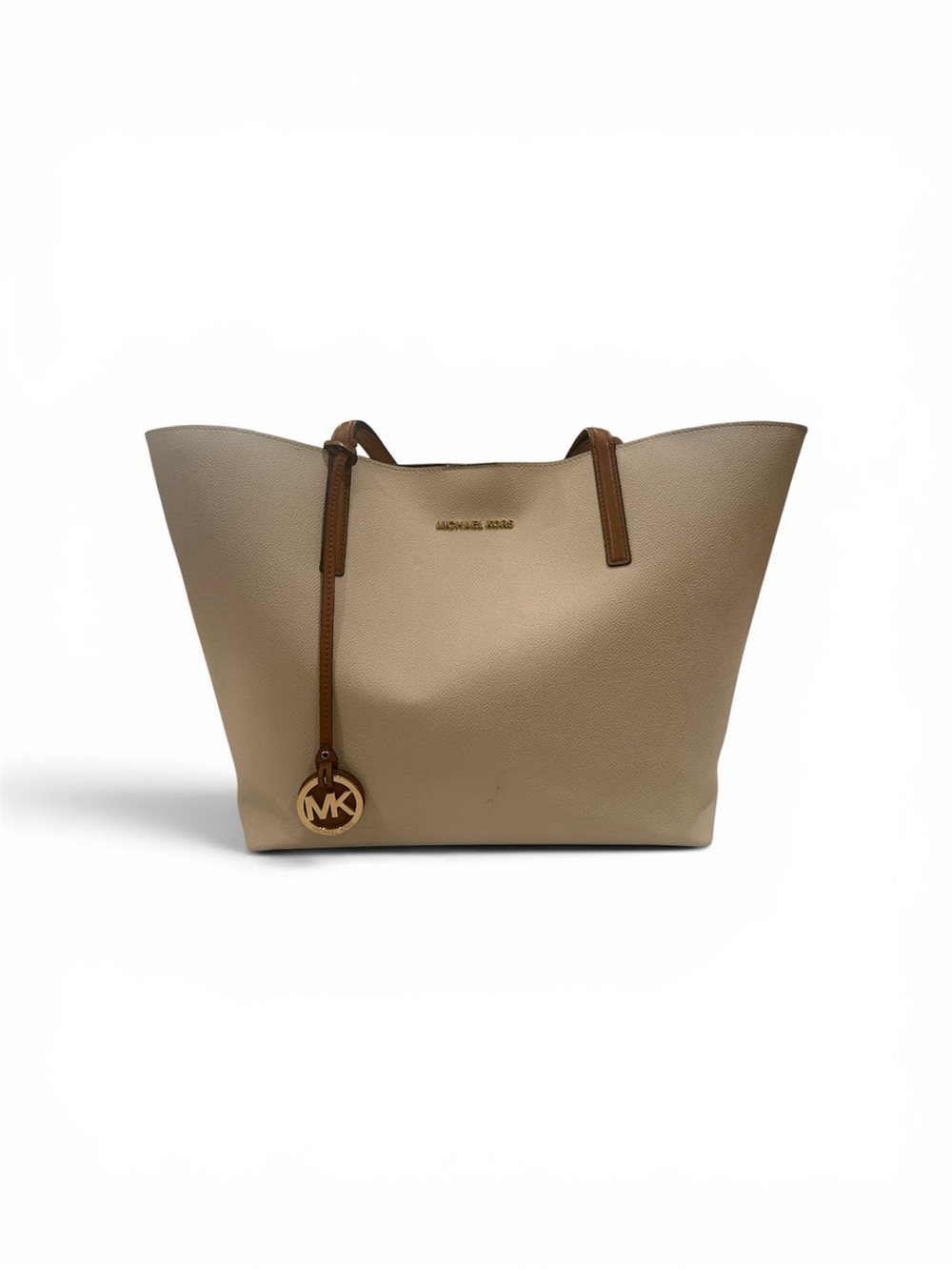 Michael Kors Taupe Tote with Brown Trim and Gold MK Charm